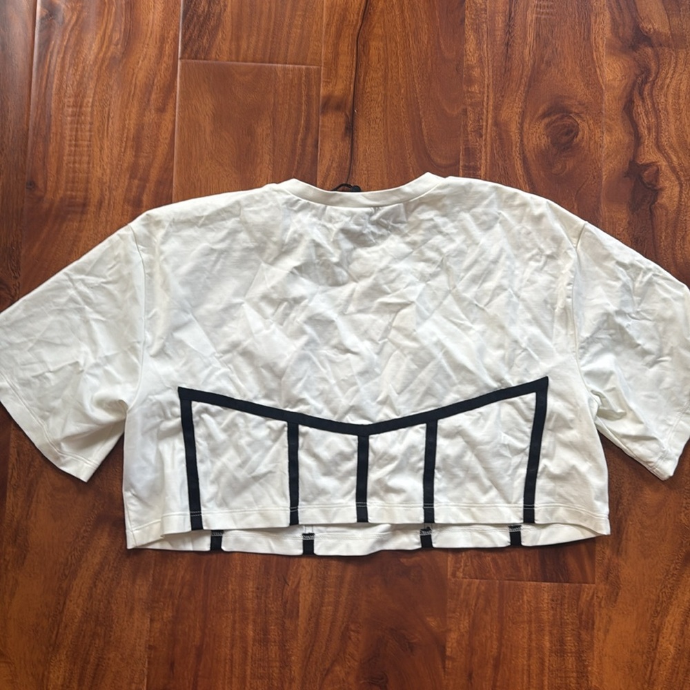 White Crop Top T-Shirt with Black Corset Graphic - Picture 4 of 4
